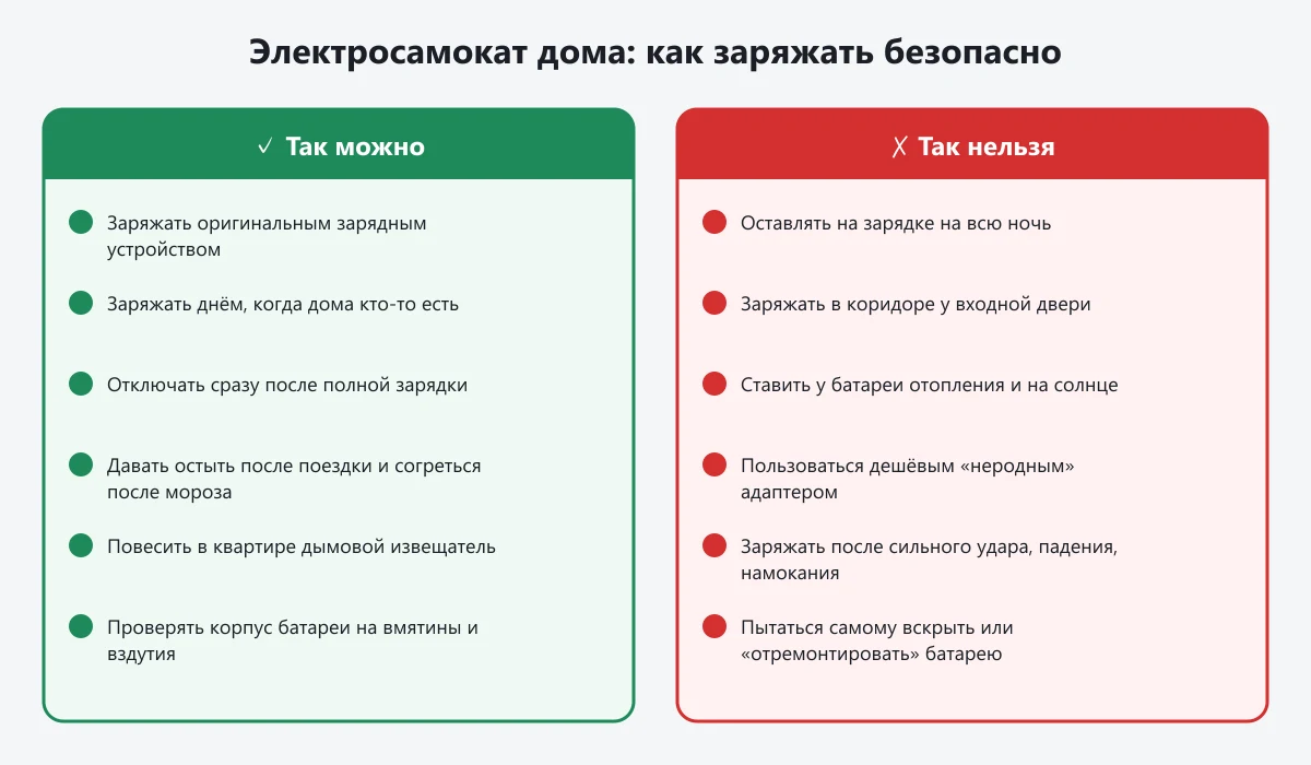 как безопасно заряжать электросамокат дома: можно и нельзя