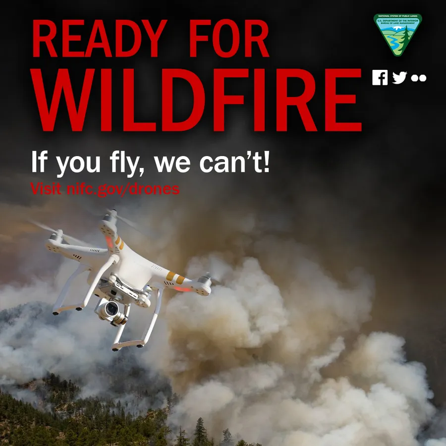 плакат If you fly, we can't о запрете частных дронов над лесными пожарами