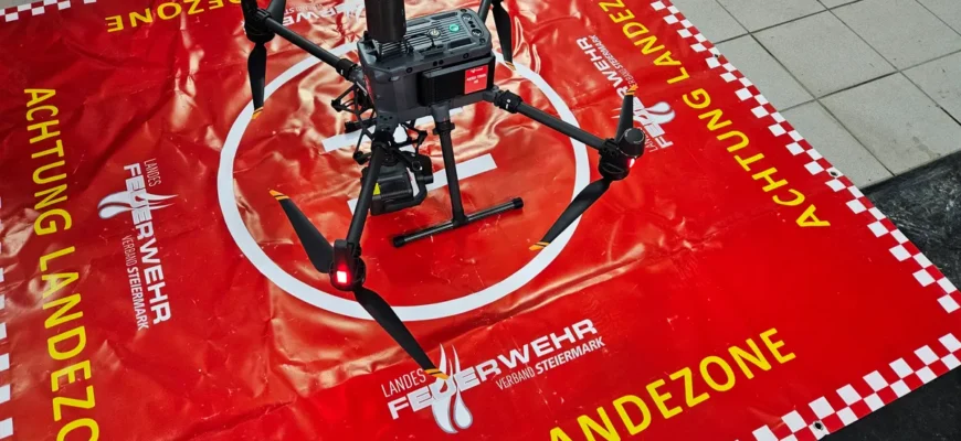пожарный дрон DJI Matrice на посадочной площадке пожарной службы