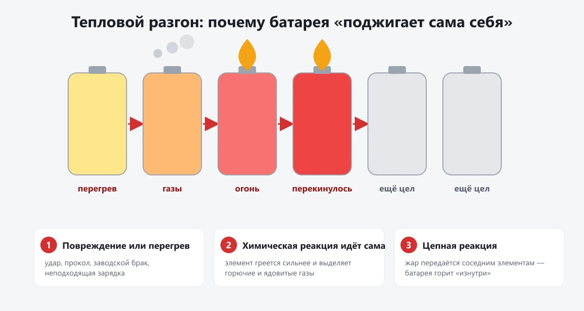 схема теплового разгона литий-ионной батареи